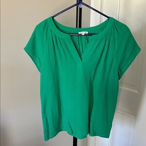 TCEC Green Split-Neck Blouse, Medium
